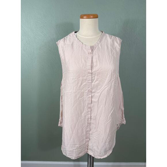 Unsubscribed Women's Medium Peach Silk Button Front Lightweight Flowy Tunic Top - Picture 9 of 11